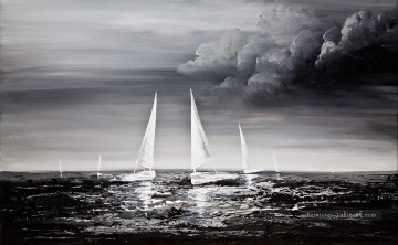 bateau à voile noir et blanc Peinture à l'huile